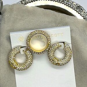 2-4-1 Kendra Scott Mikki Gold Tone Pave Earrings plus KS Pave Ring